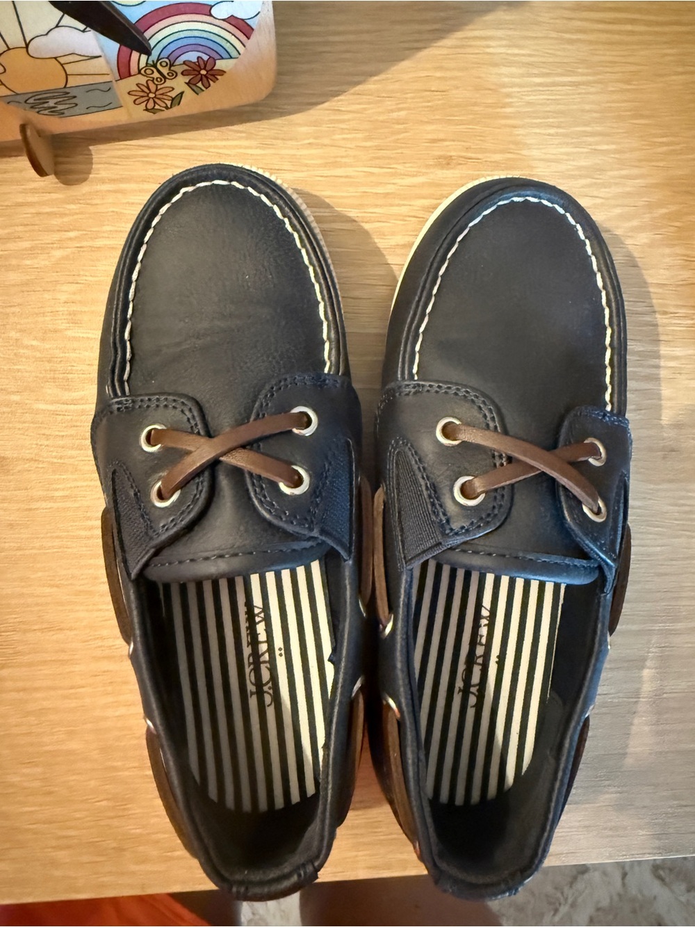 Boys Navy Boat Shoes with Brown Laces